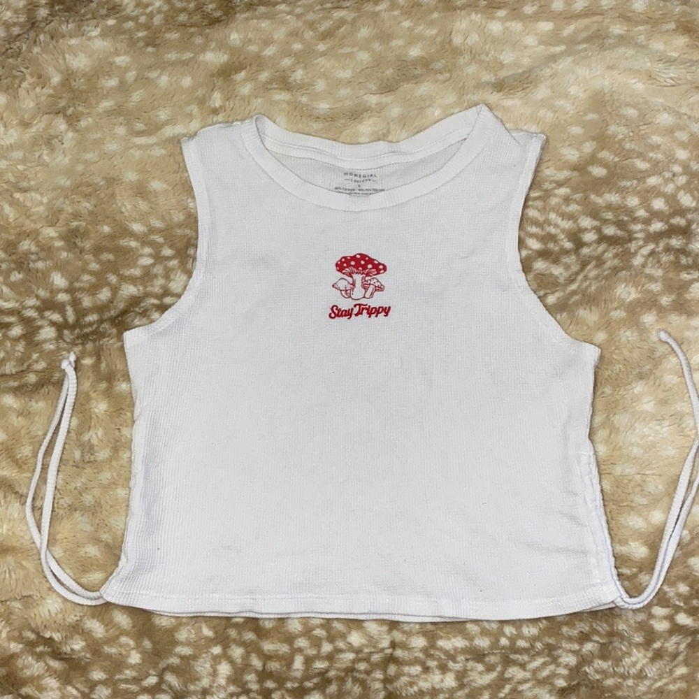 White T-shirt with drawstrings and red embroidery